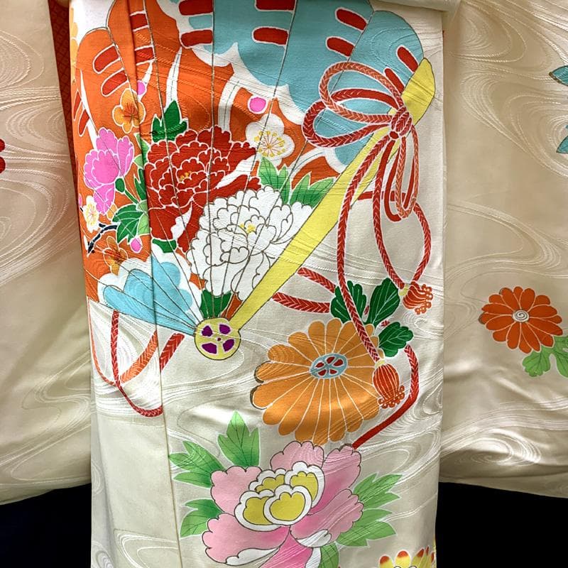 508ag93□七五三 七歳 女児 着物&袋帯&長襦袢 金彩 扇 短冊□美品