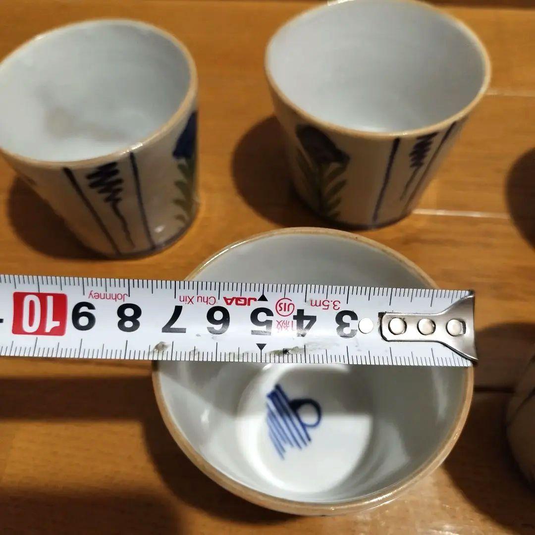 明治ごろ　草花文の蕎麦猪口　5客セット！　手書き絵付け