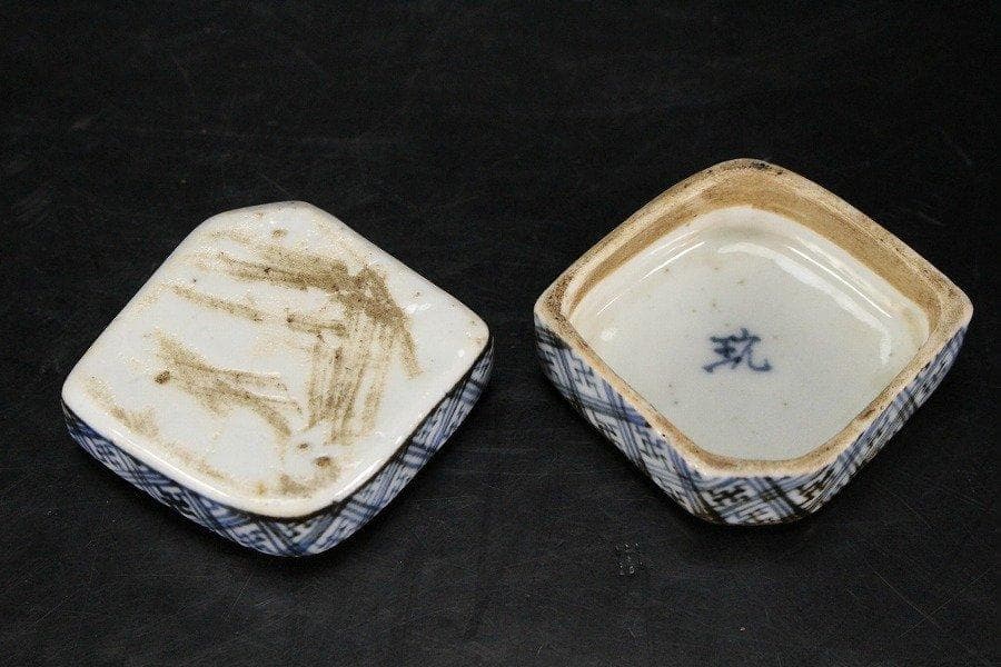 中国美術 青花 橋上人物紋 香合 蓋物 茶道具伝来