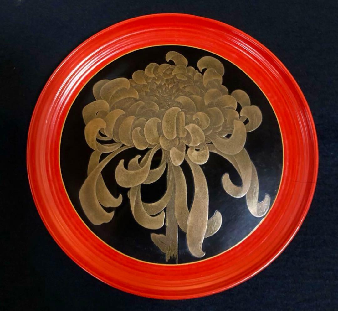 祖」菊花 蒔絵 菓子皿10客 横越 自入 共箱 (122A②)