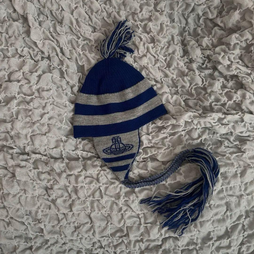 ヴィヴィアンウエスト ORB ウッドフラップ付ワッチ ニット帽 ネイビー