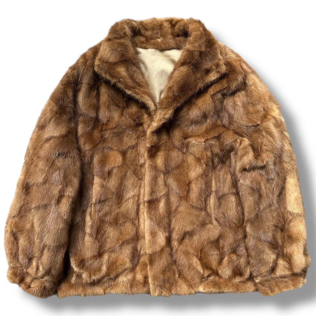 美品 メンズ ミンクファー リアルファーコート 本毛皮 フリーサイズ ブラウン