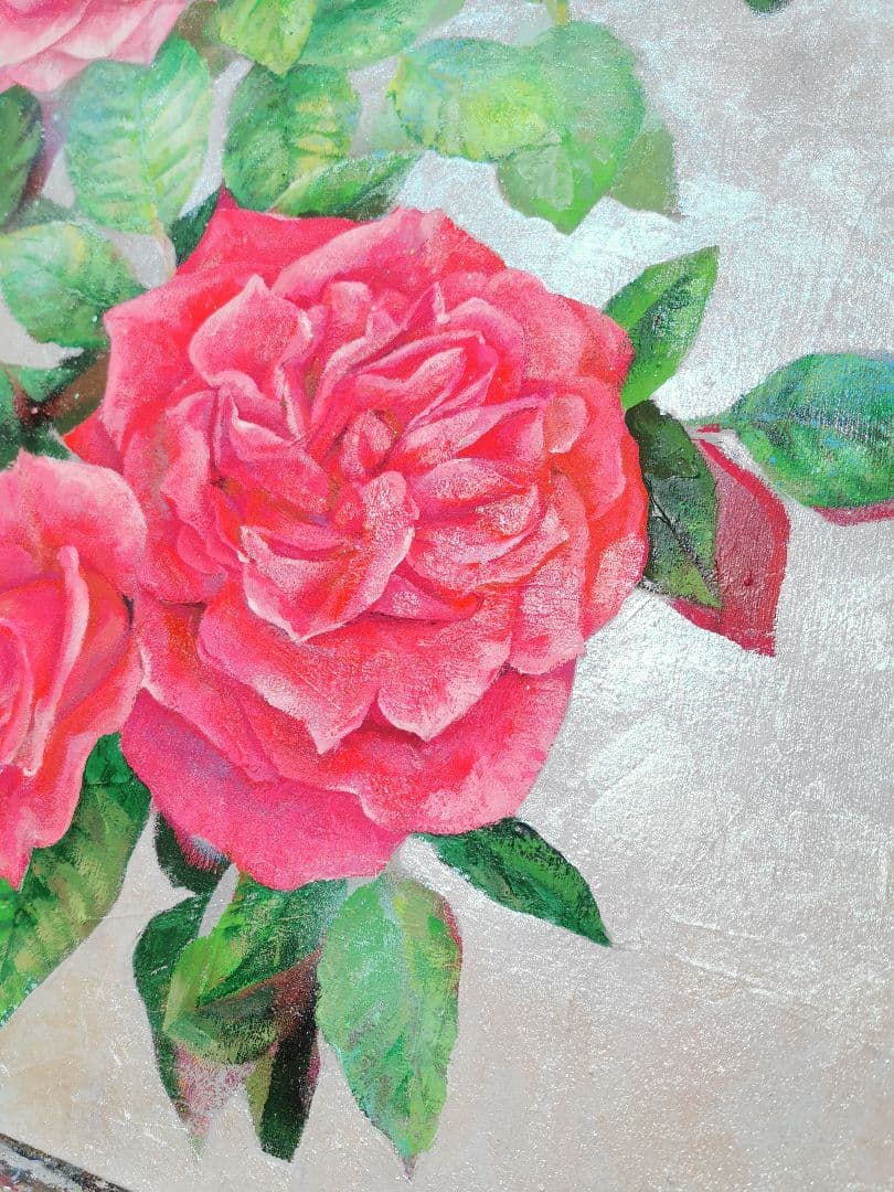 バラ アクリル絵画 F10号 花柄アクリル絵画 大きめF10号キャンバス