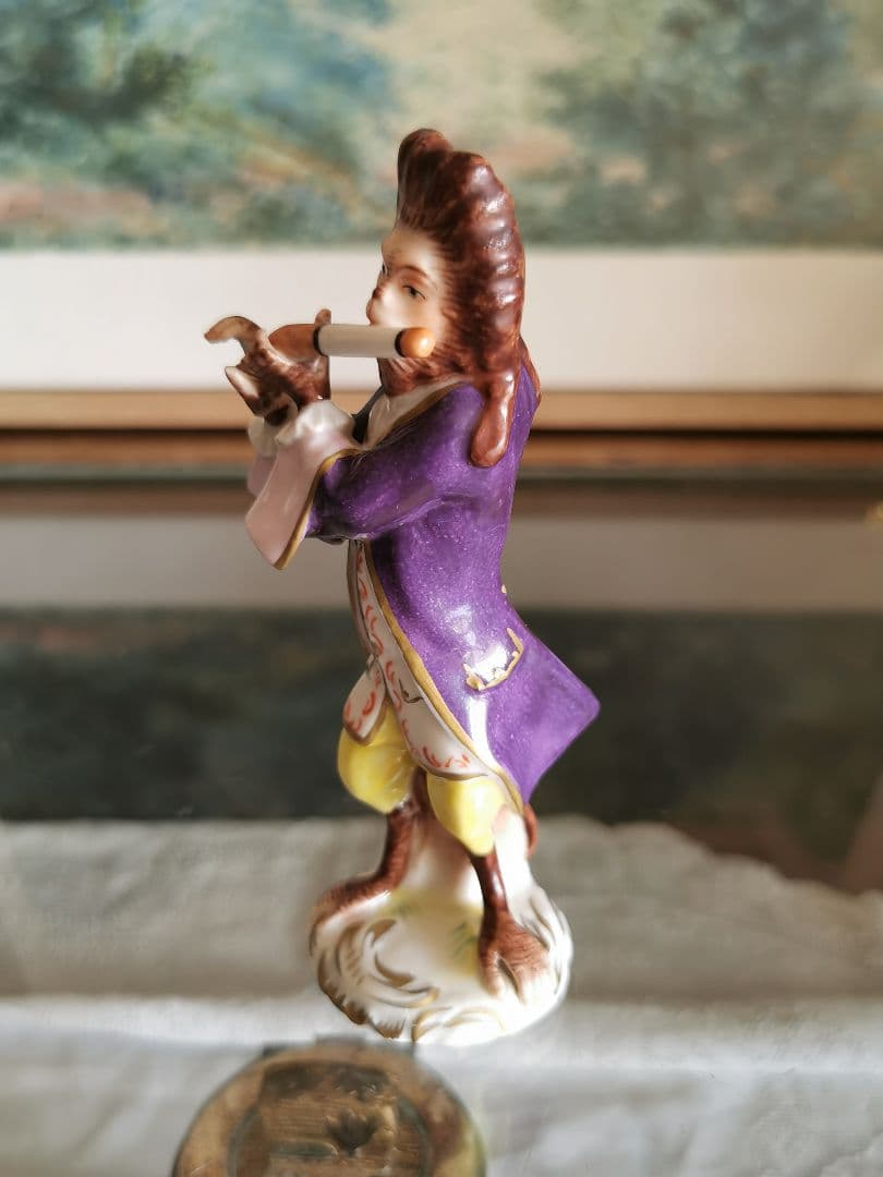 アンティーク ドイツ 正装した猿の楽隊フィギュリン 笛とホルン 人形2