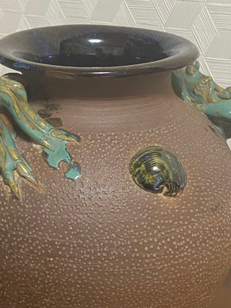 琉球 沖縄 【故】島常賀 蟹文壺 カニシーサー 名工 ヤチムン やちむん