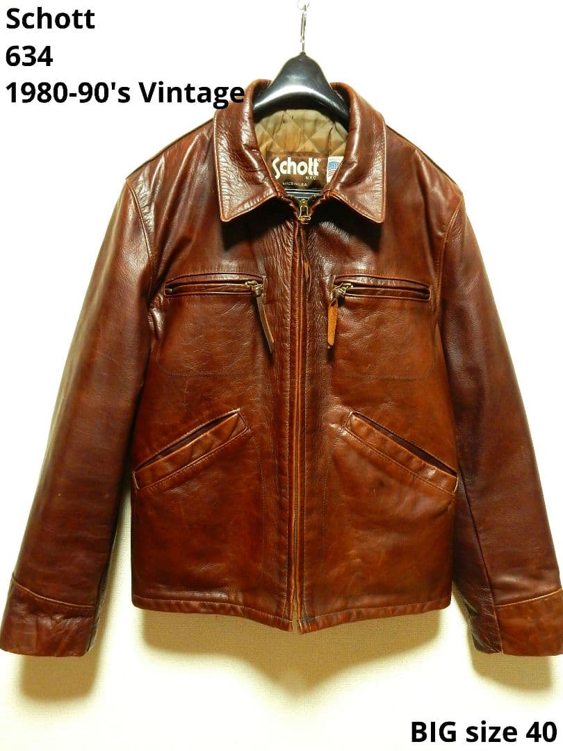 ショットschott襟付シングルライダース634トラッカージャケット40赤茶