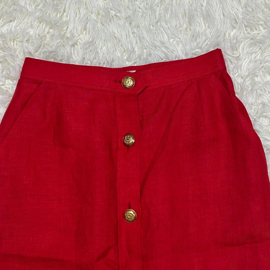 合馬公式アカウント1 　CHANEL スカート　赤　ミディ丈　スーツ地