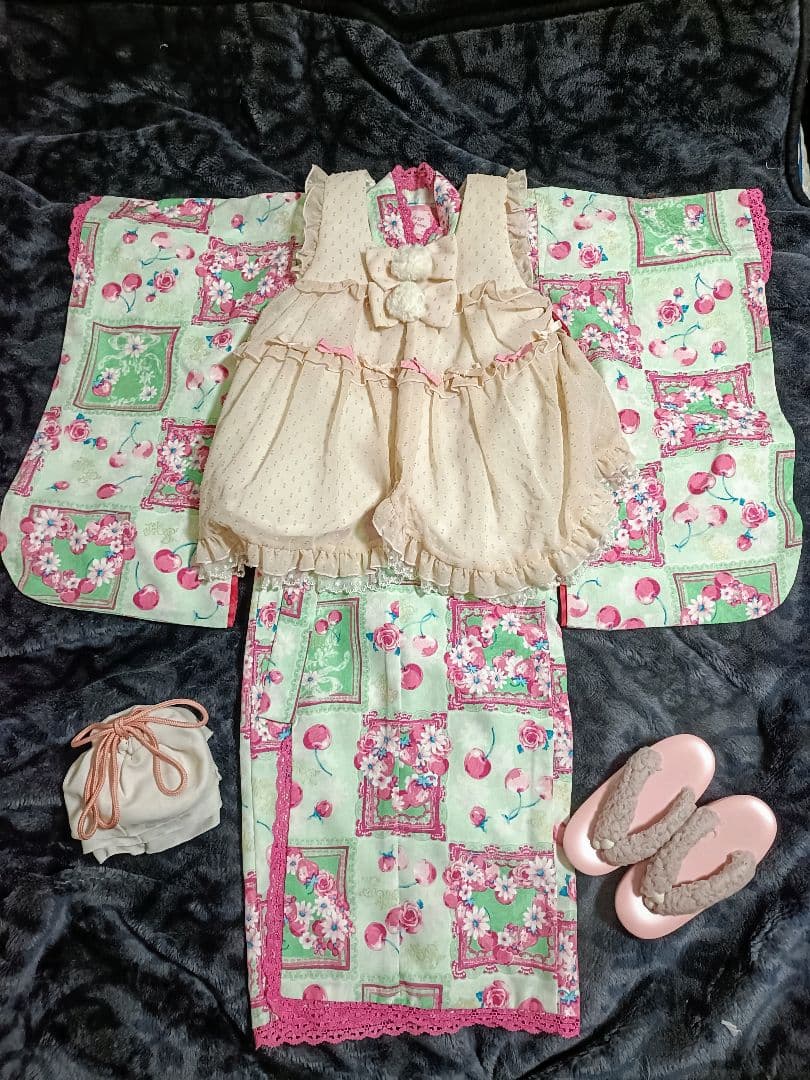 mezzo piano メゾピアノ　3歳　七五三　着物　被布セット　女の子　薄緑