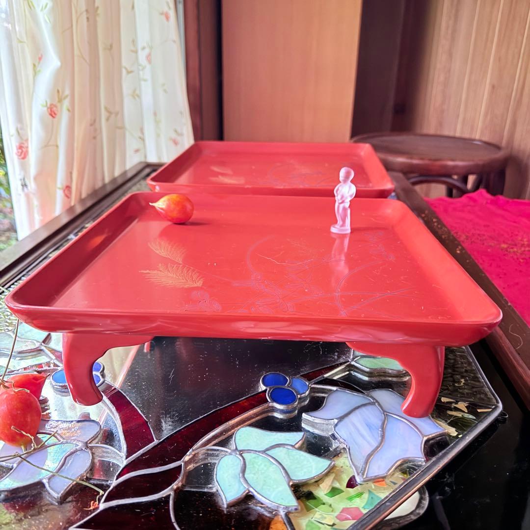 2209様感謝‼️特別価格‼️JAPAN GOZEN‼️GOLDすすき朱色沈金御膳十客