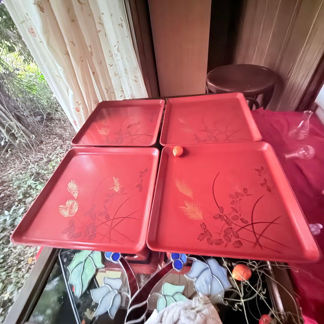 2209様感謝‼️特別価格‼️JAPAN GOZEN‼️GOLDすすき朱色沈金御膳十客