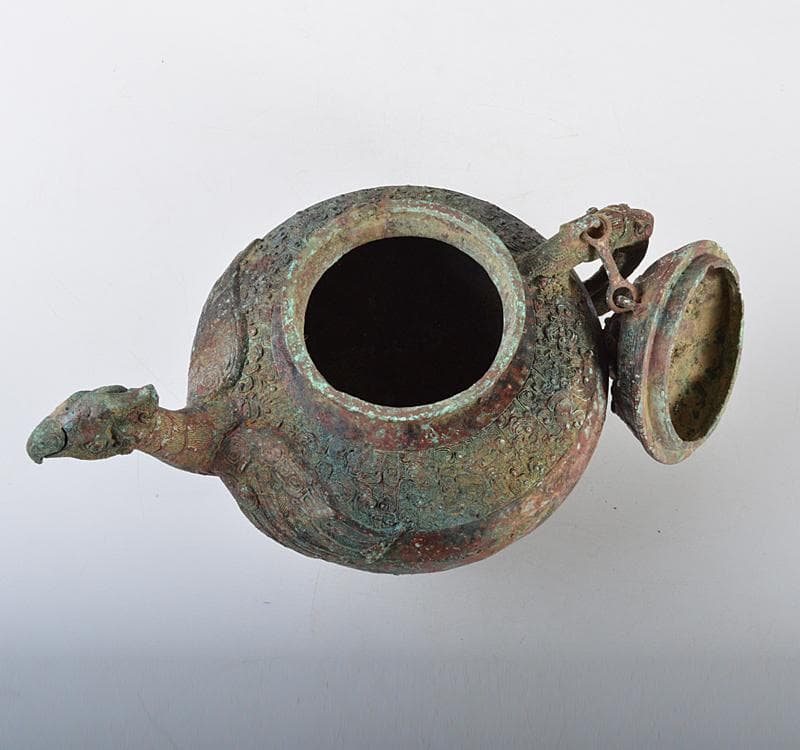 中国　古銅青銅　饕餮文神獣形　持ち手付尊　M R4502