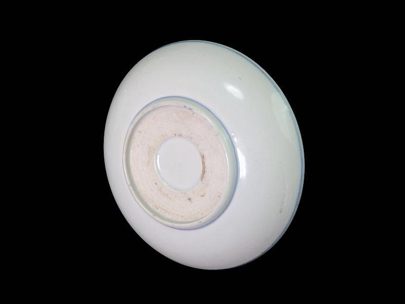 古伊万里 染付 丸に五瓜に唐花の図 家紋 4寸半