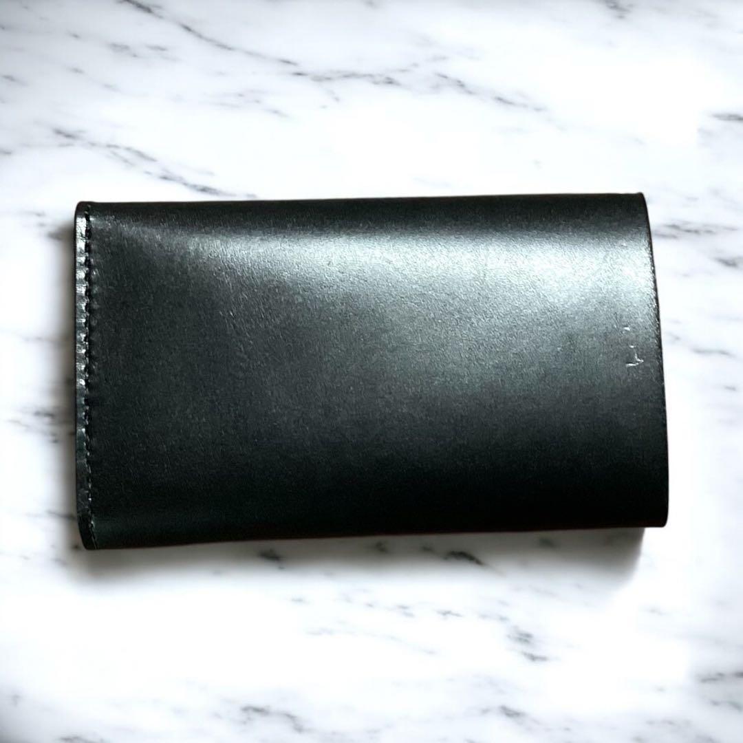 三つ折りミドルトラッカーウォレット　栃木レザー　オイルレザー　黒　ハンドメイド