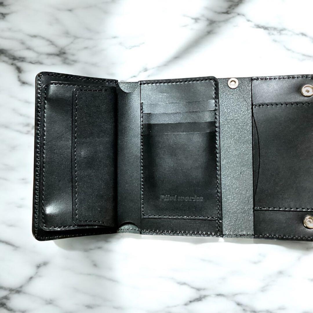 三つ折りミドルトラッカーウォレット　栃木レザー　オイルレザー　黒　ハンドメイド