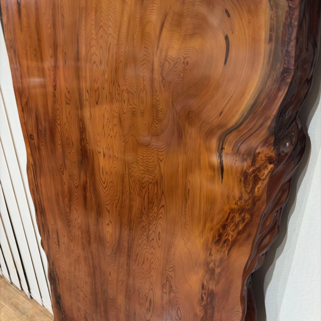 【未使用】屋久杉 一枚板 テーブル 座卓 天然木 耳付 笹杢 漆 天板 希少