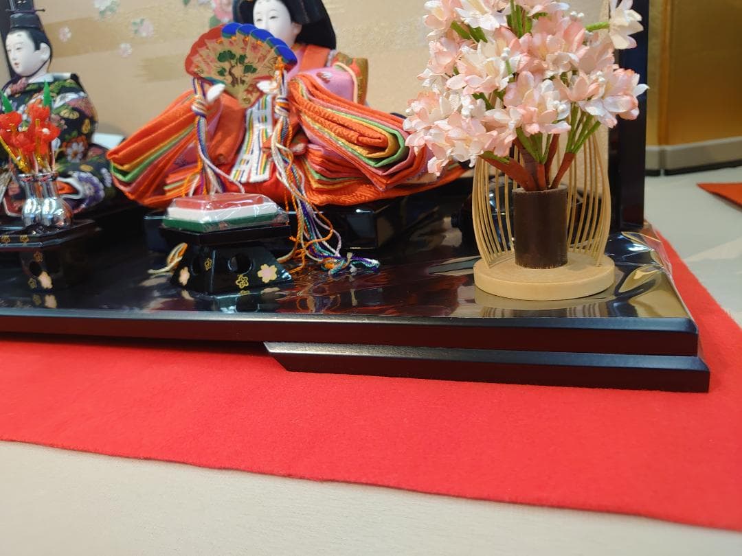 ●新品おひなさま●　さくら刺繍屏風　フルセット