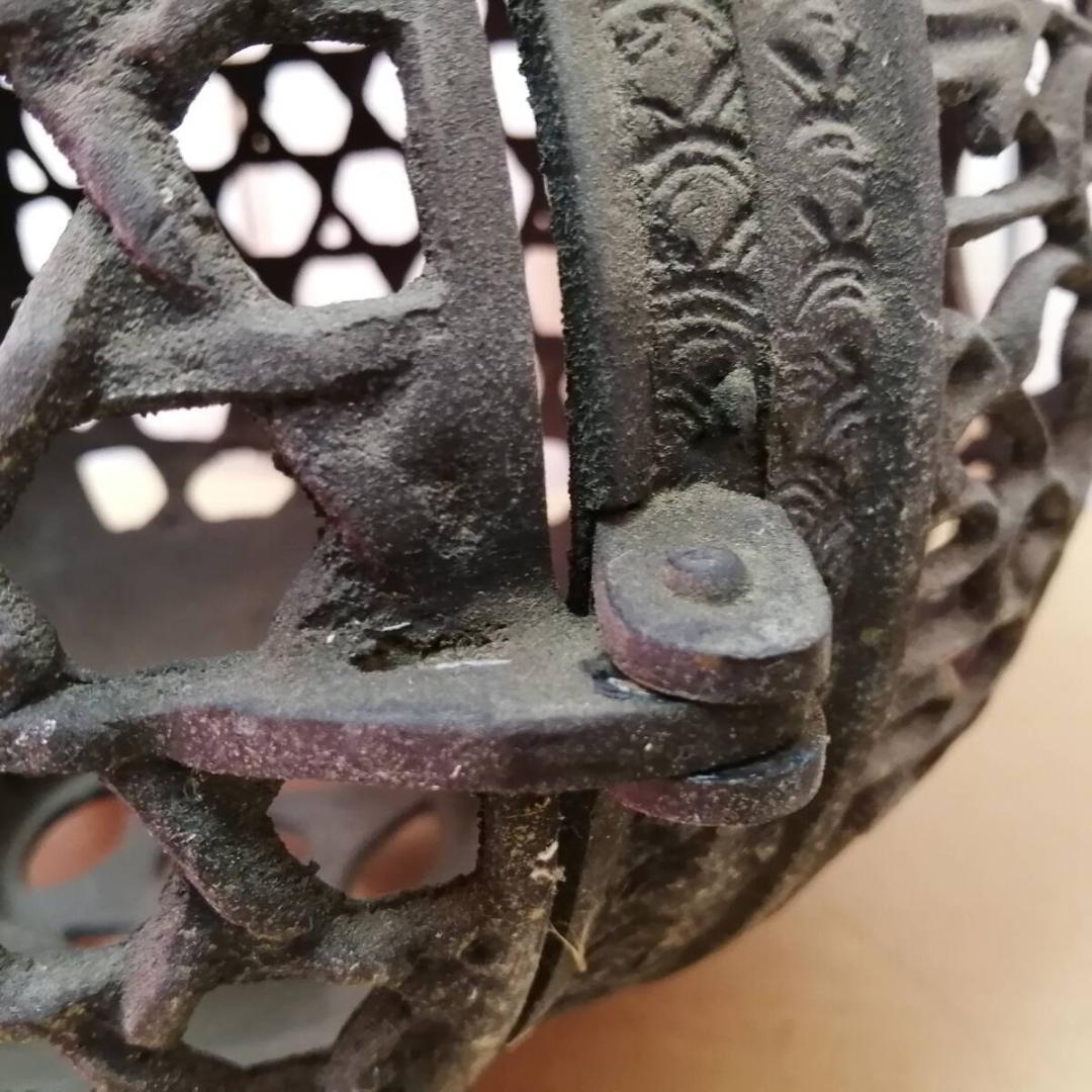 吊り灯篭 古い銅製 龍頭 青海波 菱花型 格子 吊り下げ灯 灯篭 丸型 足