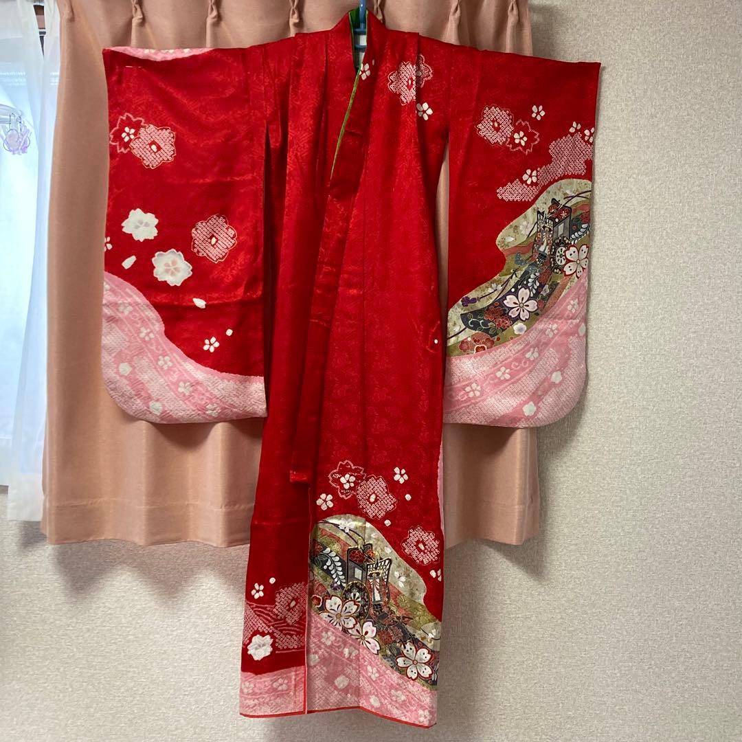 七五三着物赤正絹7歳一式