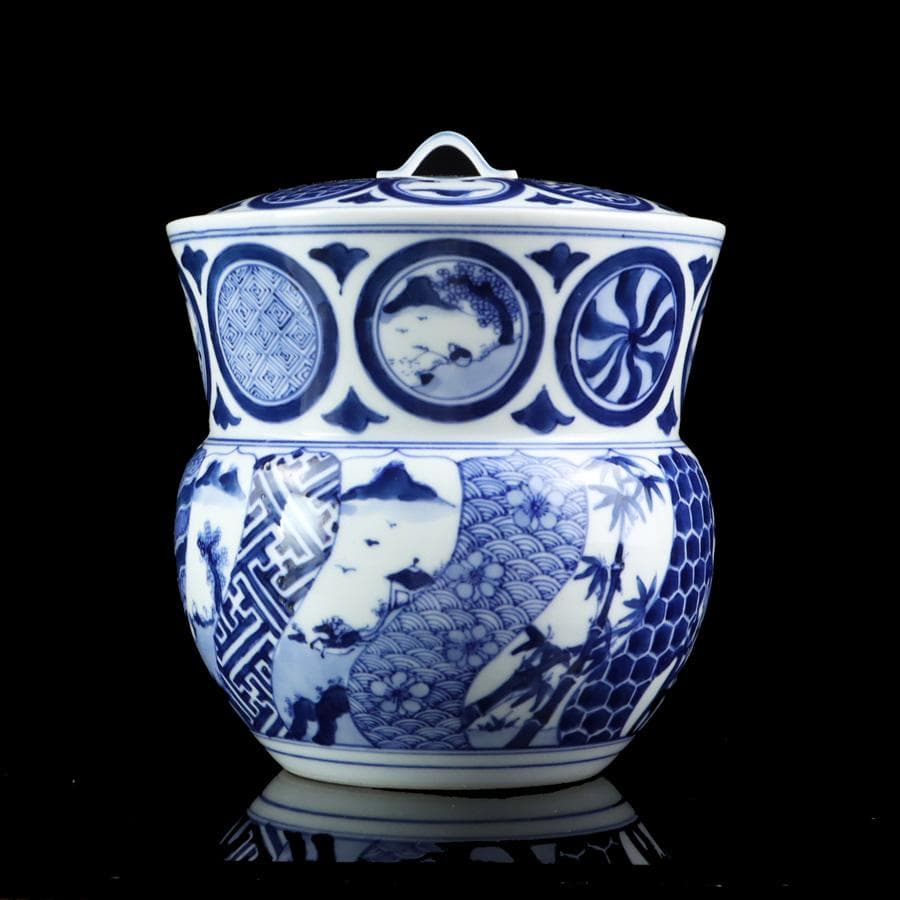 Y2904-4 茶道具 平安 春峰造 祥瑞丸文水指 共箱 #14