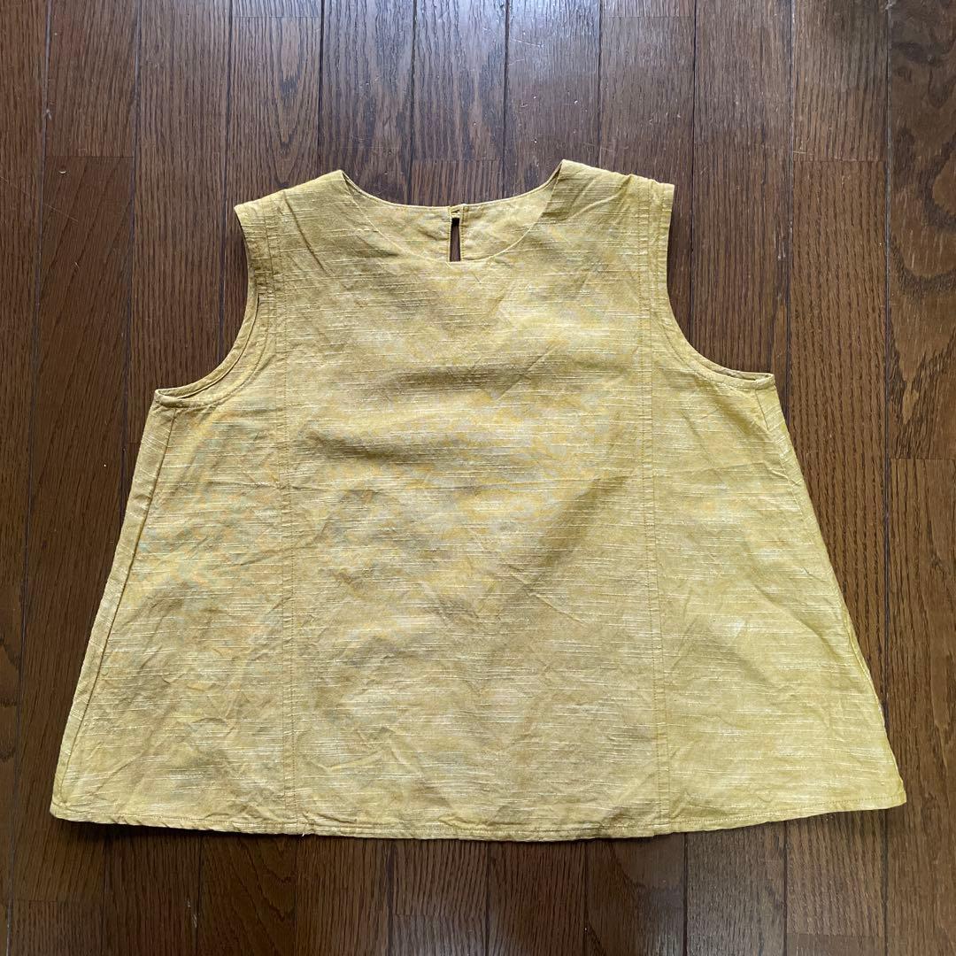 新品●ヤンマ産業●ノースリーブブラウス●ショート丈●ゴールド●会津木綿