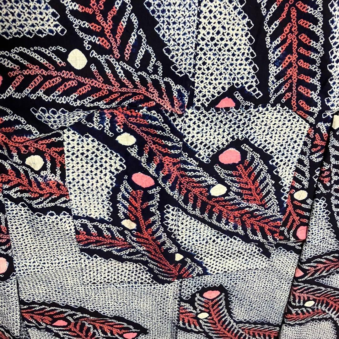 浴衣 有松鳴海絞り 孔雀羽文 ネイビー 綿 手縫い しつけ糸付 夏 和装 逸品