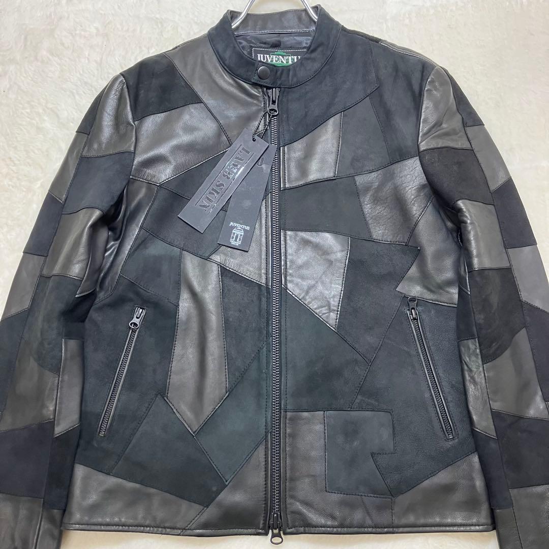 未使用品 Juventus (リューグーレザーズ)パッチワーク レザージャケット JUVENTUS 本革 パッチワークライダースジャケット メンズ ユベントス