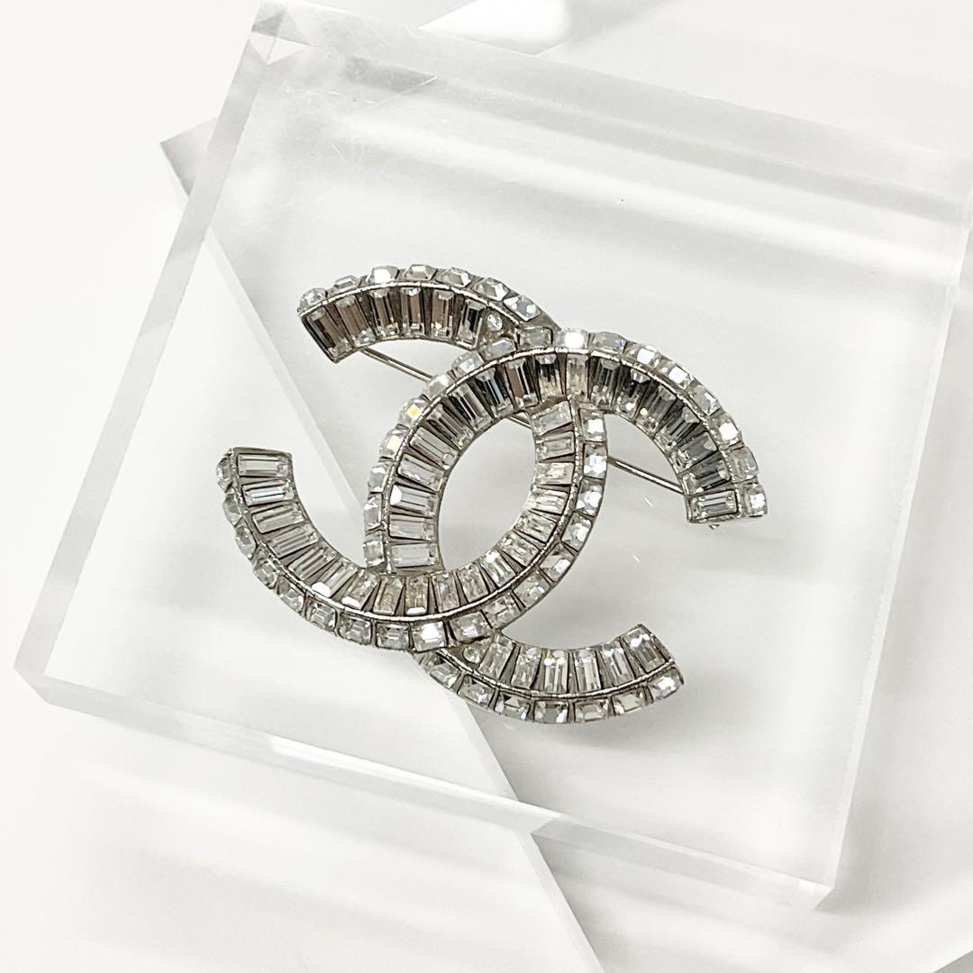 シャネル ブローチ ココマーク ラインストーン シルバー