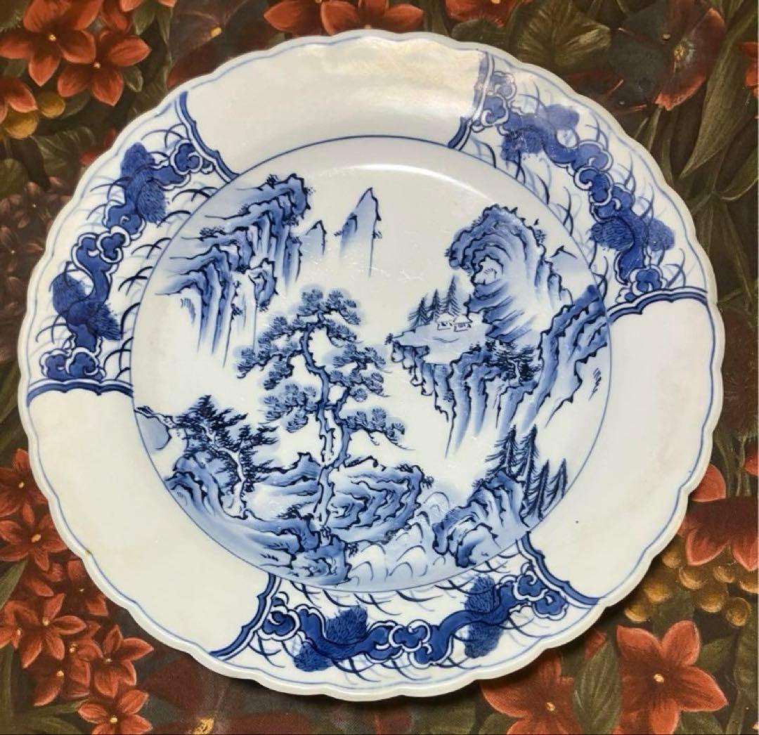 古伊万里藍九谷菊に蘭の図大振蕎麦猪口江戸中期C552AS-BKc