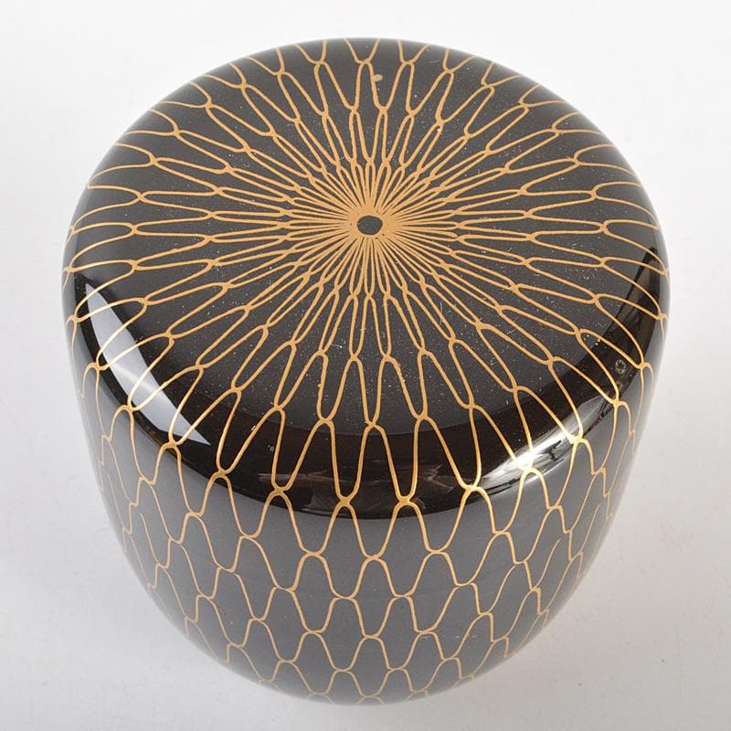 茶道具　山中塗　熊谷秀穂作　黒金網目蒔絵　中棗　共箱　V　R6783