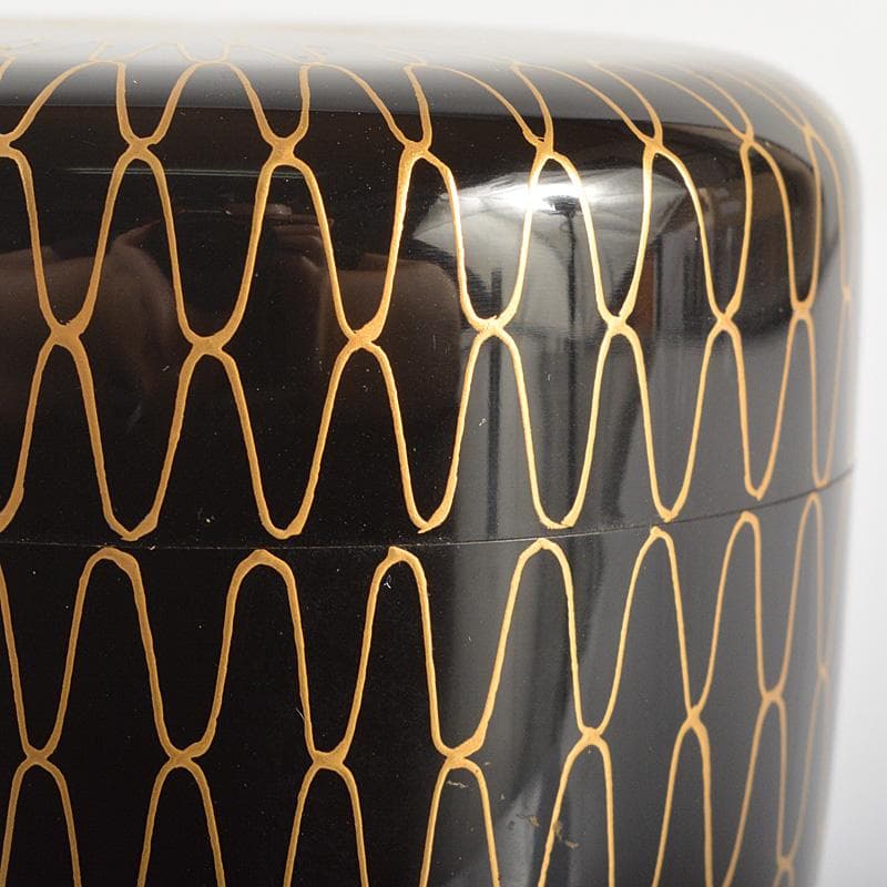 茶道具　山中塗　熊谷秀穂作　黒金網目蒔絵　中棗　共箱　V　R6783