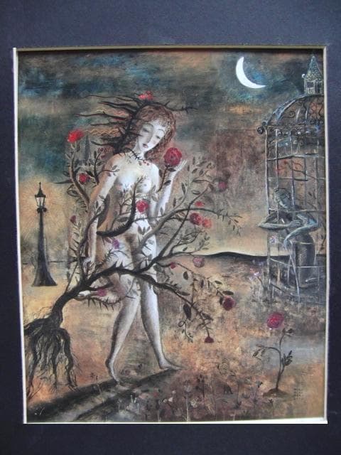 織田広比古、【媚薬】、希少な画集画、新品高級額 額装付、状態良好