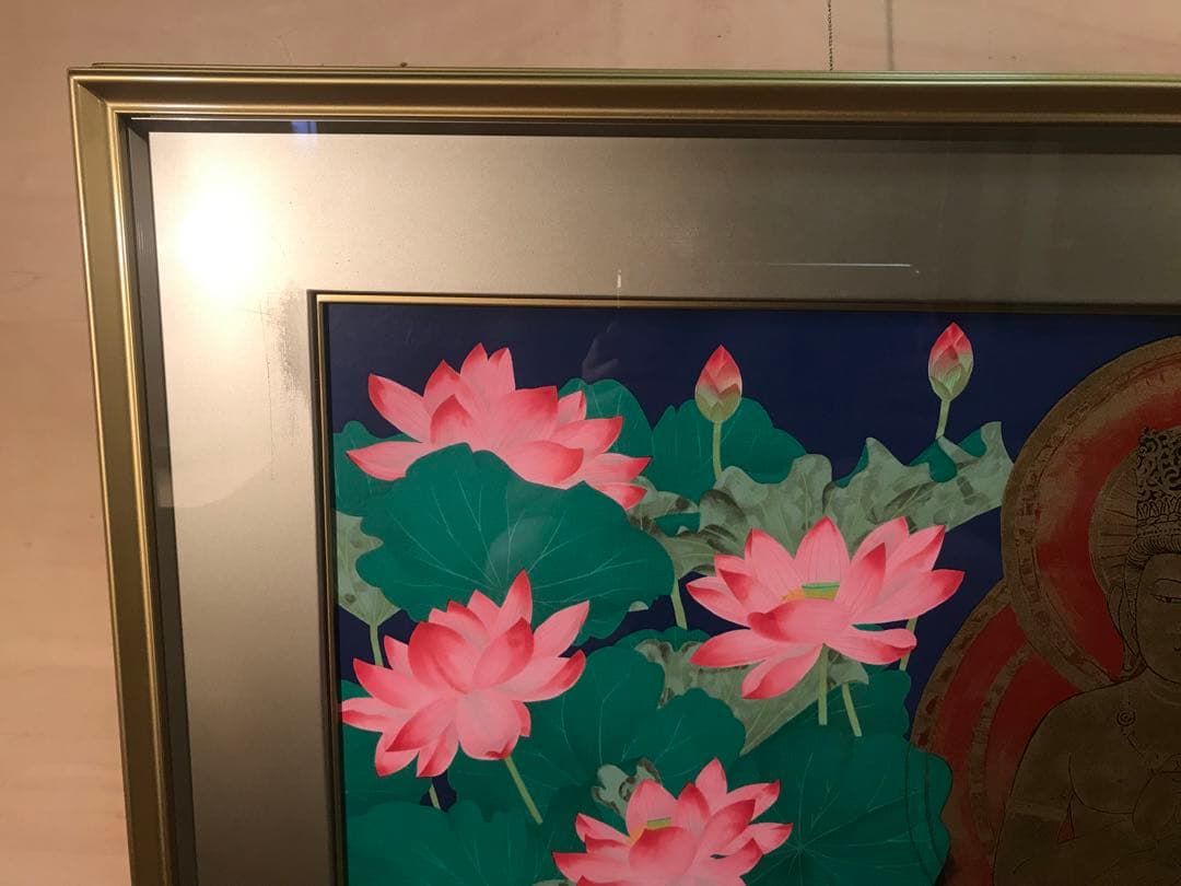 中島千波「大日如来蓮池図」リトグラフ＋エンボス技法直筆サイン・作品