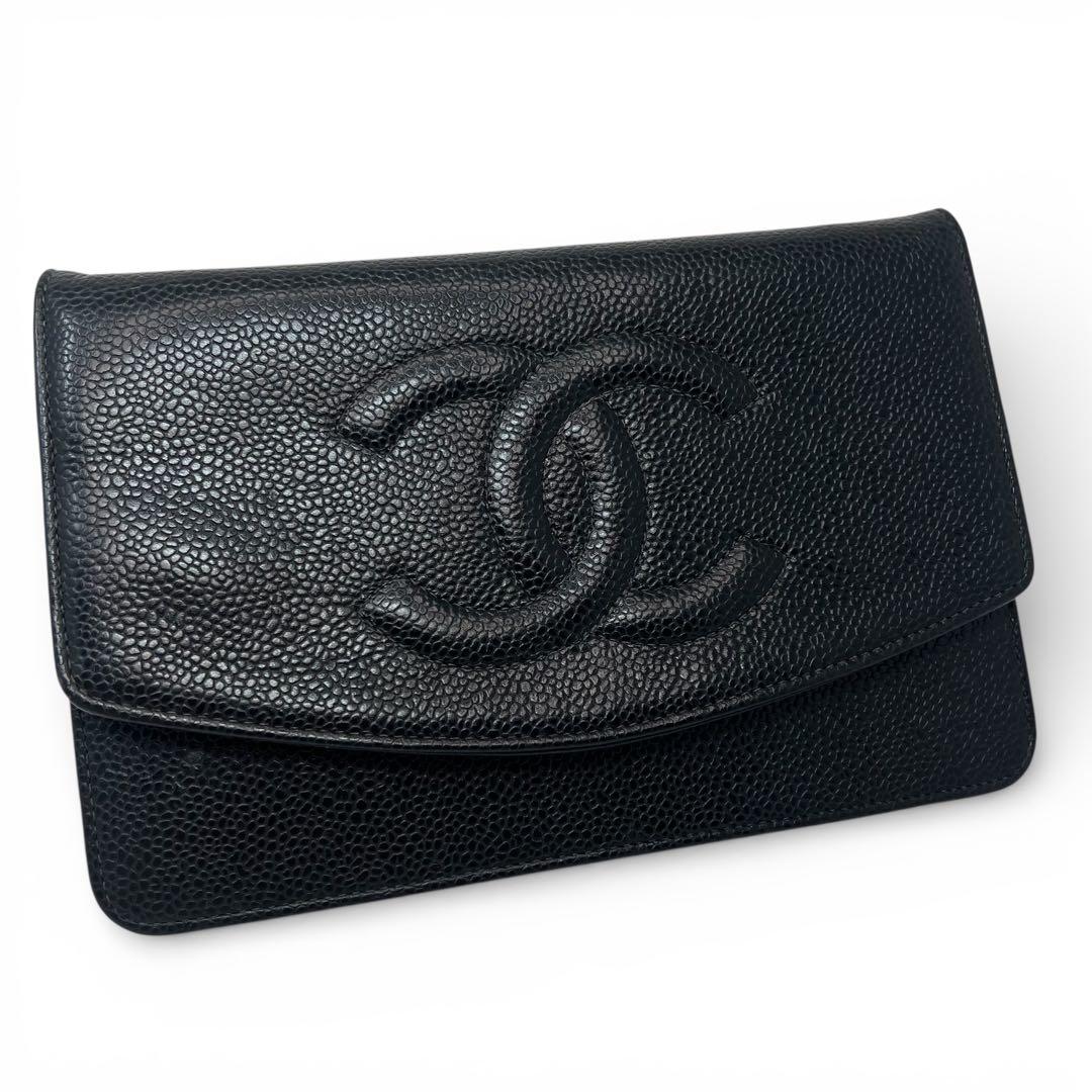 CHANEL シャネル キャビアスキン デカココ チェーンウォレット 長財布