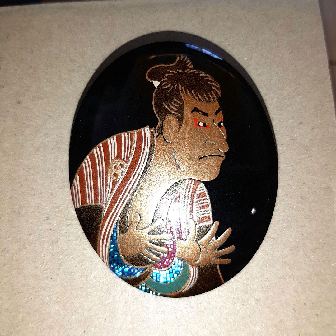 本鼈甲 螺鈿蒔絵 東州斎写楽役者絵 川光作 ブローチ&ネックレス