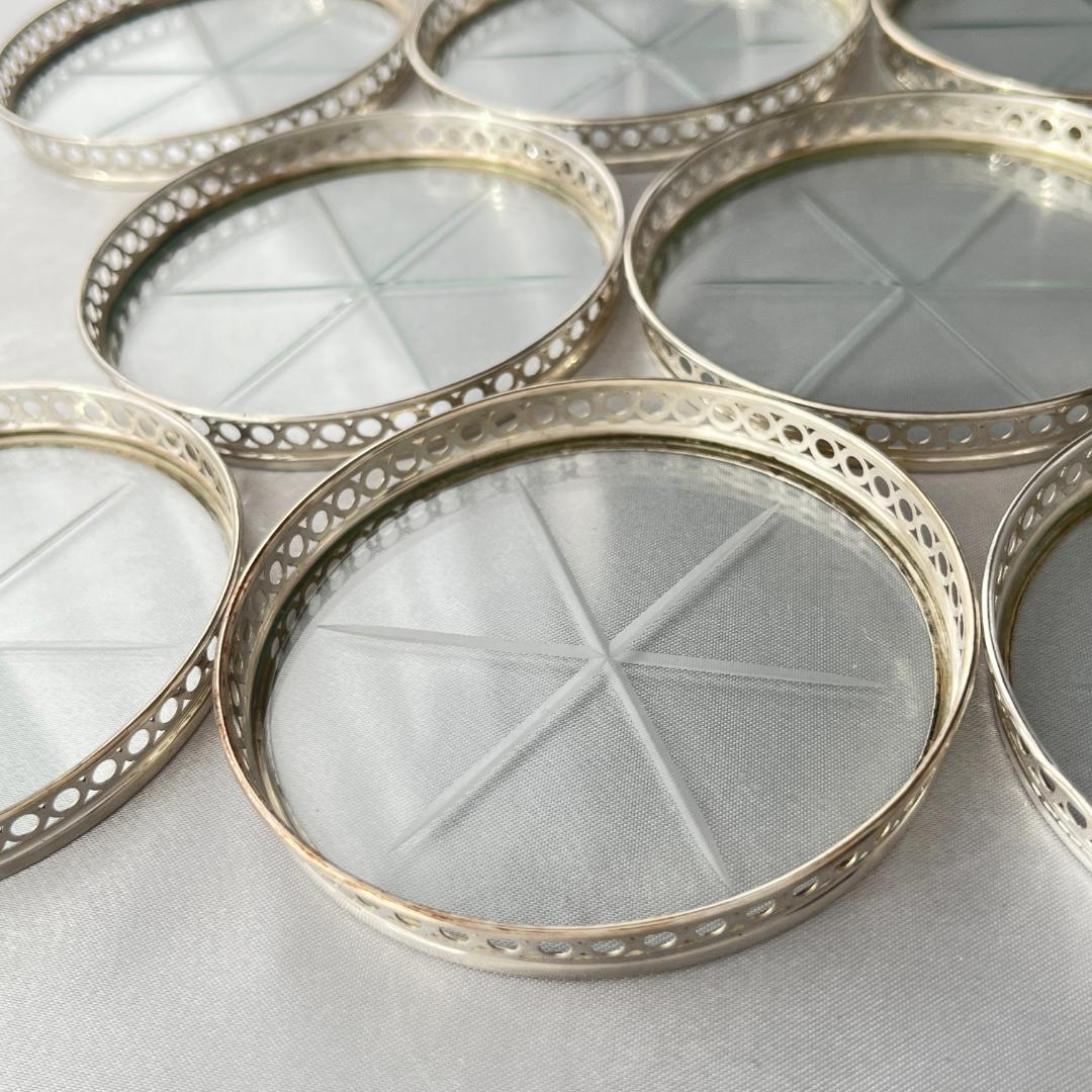 【Webster】ワイングラスコースター 8枚【純銀 / ガラス】 ホルダー