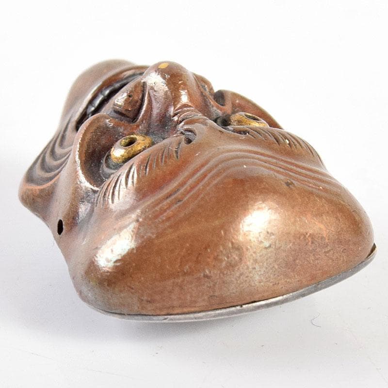 スー 時代金工　和装小物　古銅　能面帯留　時代箱付　M　R4979