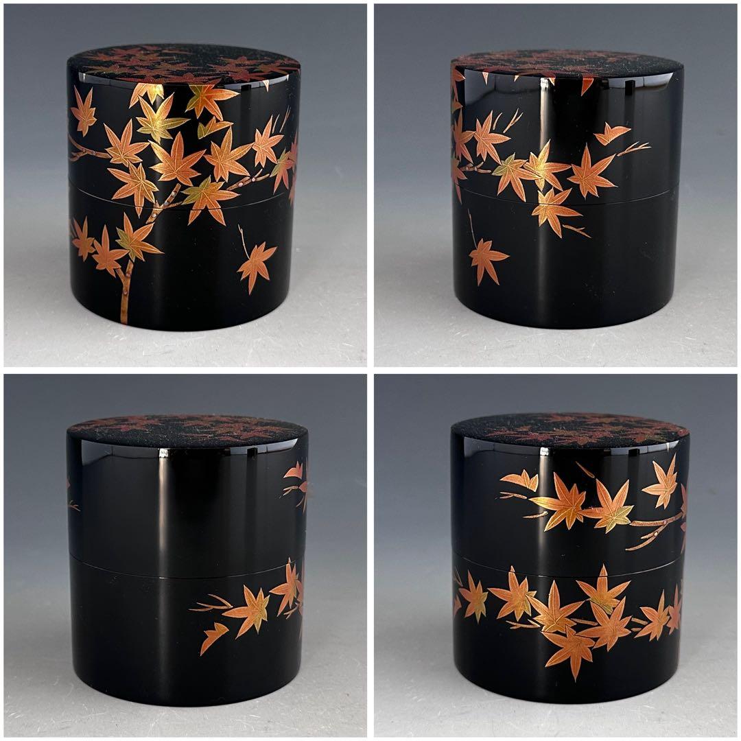 茶道具 紅葉蒔絵 中次 茶器 竹内幸斎 共箱 山中塗 漆器 漆芸