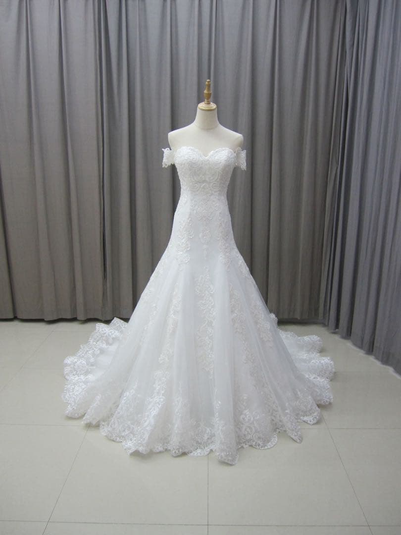 YNS WEEDINGオフショルダー レース Aラインウェディングドレス