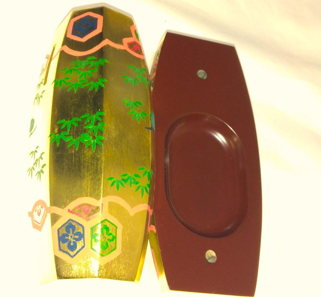 茶道具　加賀山中塗　蒔絵師中村湖彩作　本金張ぶりぶり香合　美品！！