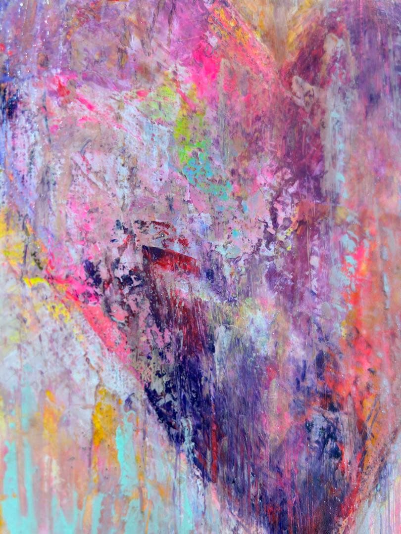 ハートの絵、絵画、原画、インテリア、現代アート、LOVE、幸せを呼ぶアート