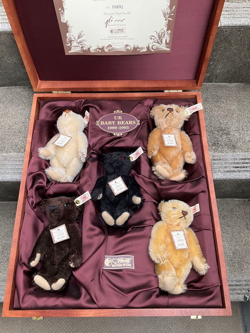 シュタイフ　UK限定　1989-1993ベア　５匹木箱入り シュタイフUK限定1989-1993ベア5匹木箱入り