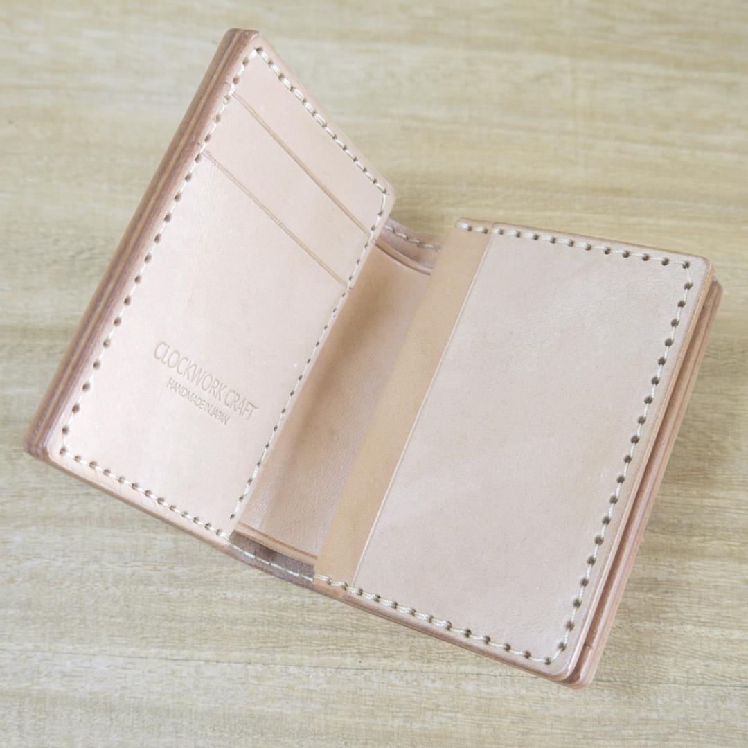 ヌメ革　フル栃木レザー　サドルレザー　コンパクトウォレット　二つ折り　生成り