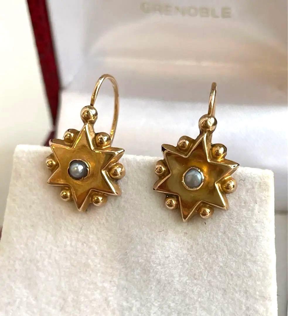 フランスアンティークジュエリーピアスドルムーズ18k ヴィンテージ