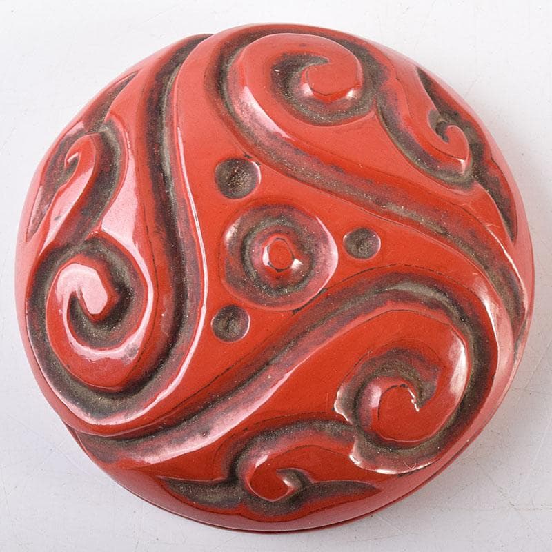 中国　堆朱　倶利雕　香合　時代箱付　M　R8563