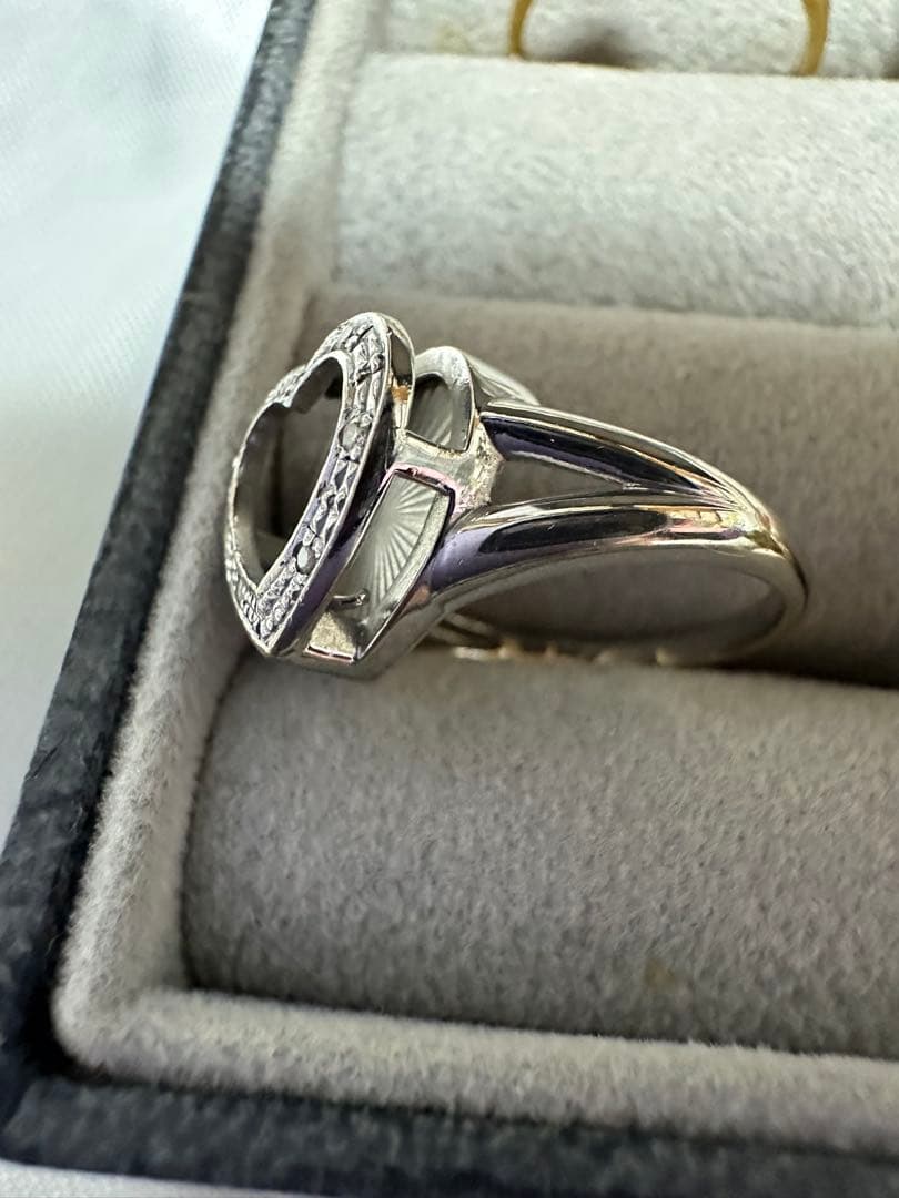 ハート型k18WGホワイトゴールドリング0.1ct 約4.3g