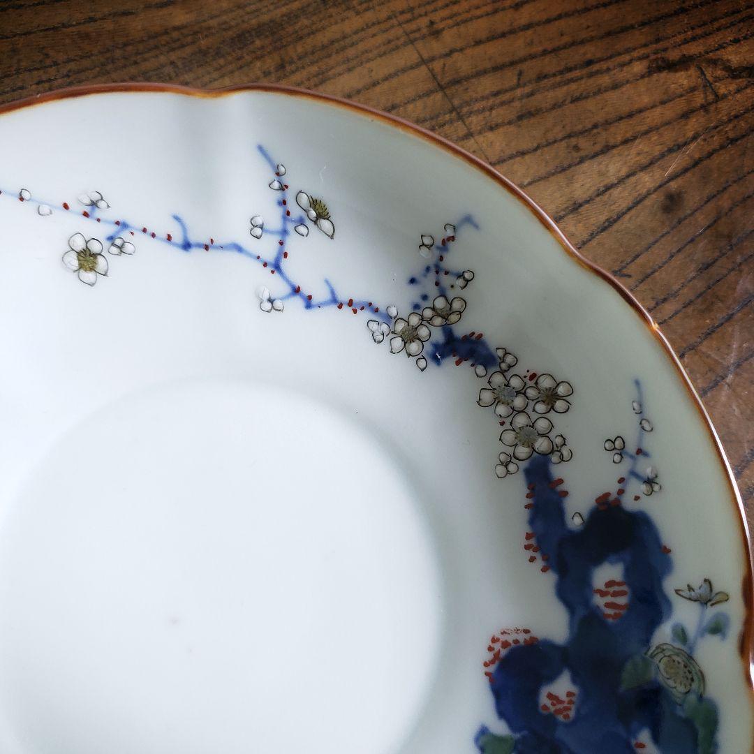 八花弁皿 染付 色絵付 取り皿 なます皿 岩 梅 菊 銘