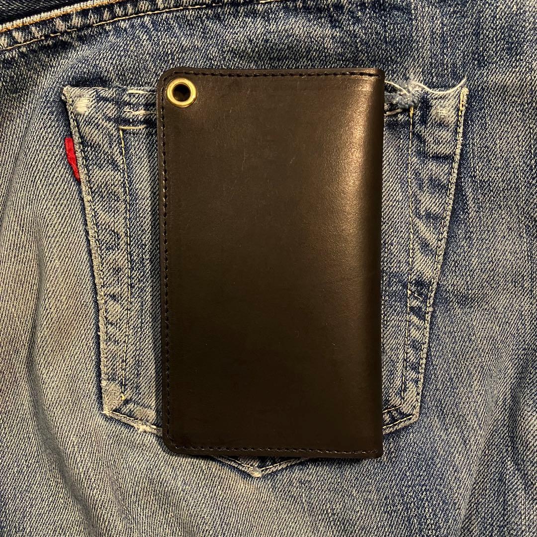 薄型ミドルトラッカーウォレット 2層 ブラス 栃木レザー ハンドメイド