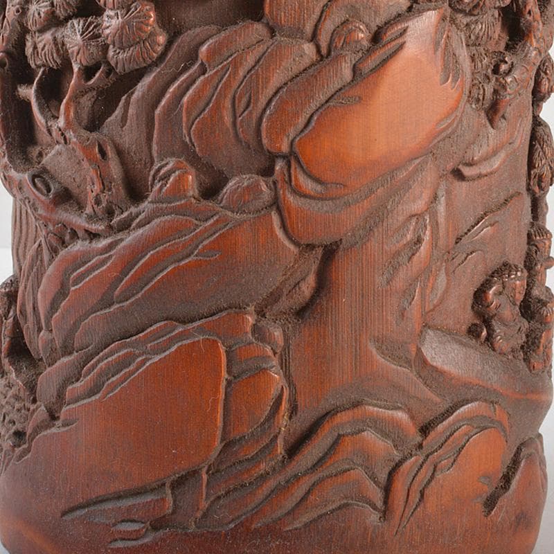 中国 乾隆御題 古竹彫刻 漢詩山水人物雕 筆筒 C R7140E - メルカリ