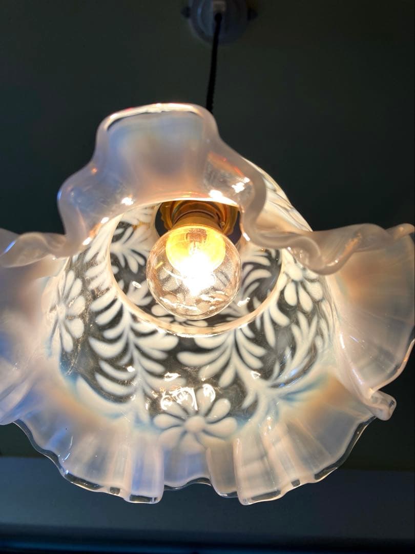 フェントン19世紀花柄ガラスランプシェード（希少）オパールセント