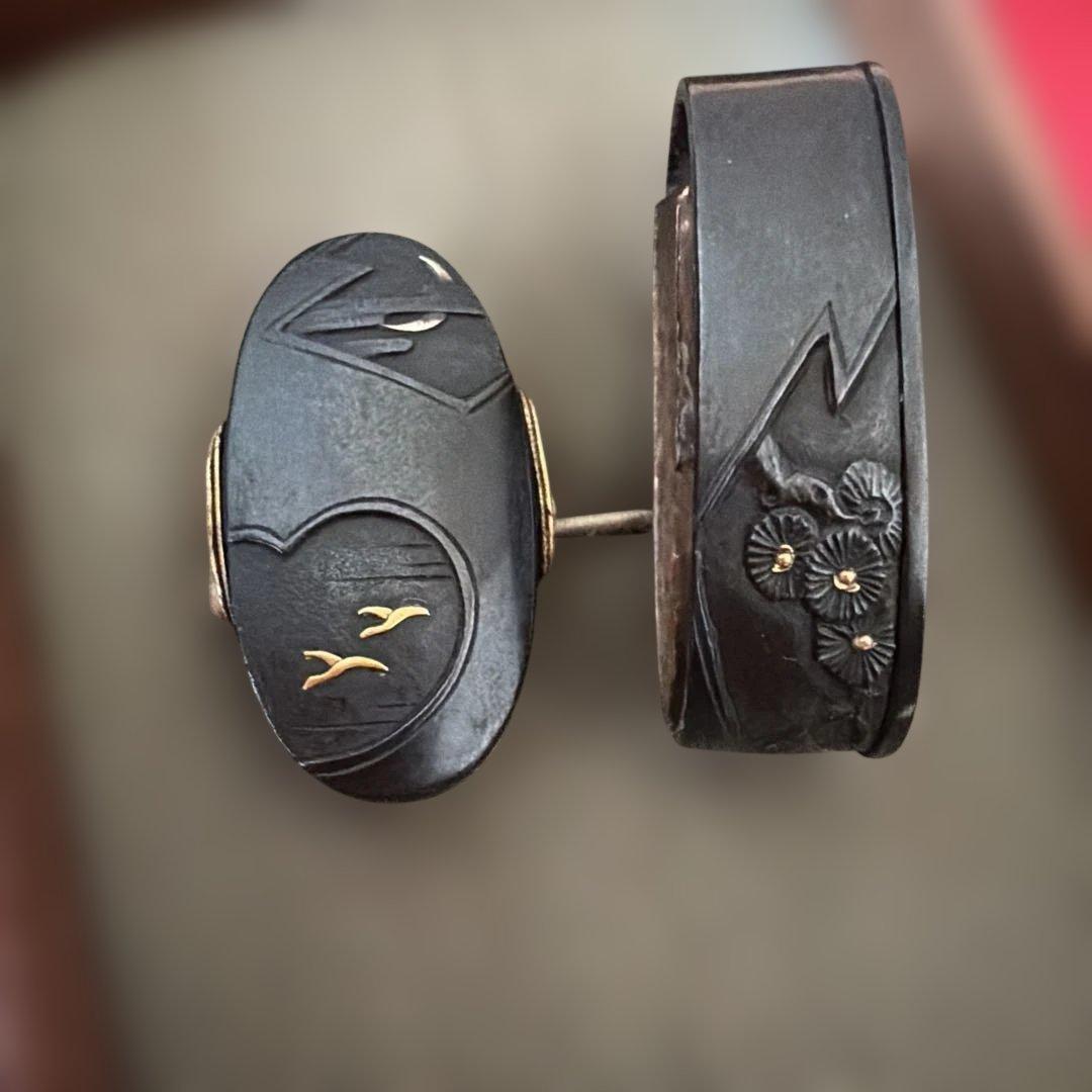 刀剣美術　江戸期　無銘　銅地金象嵌芦雁図縁頭